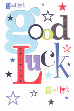 This good luck card, radiant with confident charm, captures the creative pulse of Old Ford-a neighbourhood celebrated for its artistic spirit and close community. The grand, baby-blue 'g' sets an inviting tone, while bold reds and deep purples interlace the remaining letters in a striking yet joyful display, echoing the lively hues of mural art along Old Ford Road. Across the pristine white backdrop, stars in every size and hue-inky midnight, vibrant indigo, sky-blue, and delicate lavender-scatter like dreams during an East End festival. The energetic blend of fonts and colours doesn't just spell out 'Good Luck,' it brings to life the sensation of anticipation, support, and possibility known to anyone embarking on a new journey through Old Ford. The card's surface, velvety smooth and substantial, invites appreciation for its quality-much like running your palm across a freshly arranged bouquet. Perfect for encouraging friends starting at a new job, local students taking exams, or neighbours making big moves, this card embodies the warmth and encouragement that define the Old Ford community, offering a pocket-sized dose of inspiration and belief.