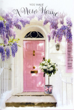 This image shows a beautifully styled Old Ford entrance bathed in flattering natural light, where floristry and architecture combine to tell a story of fresh beginnings. A charming pink front door takes centre stage, its pastel shade radiating gentle warmth against the clean, whitewashed walls that frame it, similar to the bright facades you might spot along streets leading towards the Regent's Canal. Above, lush wisteria cascades in waves of lavender petals, hanging down like feathery tassels and creating a romantic canopy over the doorway. The purple blooms cast delicate shadows that shift across the door and stone step, adding depth and movement to the scene. Anchoring the composition at ground level is a metal florist's bucket, intentionally placed right at the threshold, as if just delivered to celebrate a move to a new address in E3. It overflows with creamy white roses, their petals thick and velvety, some fully unfurled and others just beginning to open, giving the arrangement a sense of life and progression. Threads of fresh green foliage peek through between the roses, providing contrast and a natural, garden-fresh texture. Around the bucket, a soft pink ribbon is tied neatly, its subtle sheen catching the light and softly echoing the hue of the door. The overall atmosphere is mellow, hopeful, and deeply inviting, ideal for congratulating someone on their new place near Roman Road Market or marking the first evening spent in a freshly painted Old Ford home. Every detail-the trailing wisteria, the creamy roses, the pastel door-works together to whisper, "Welcome, this is where your next chapter begins."